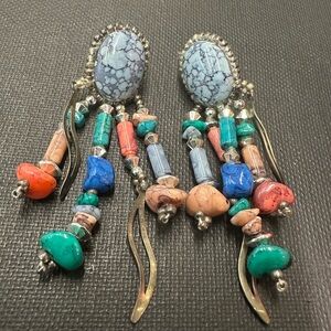 Vintage BeadedTassel Earrings Faux Gemstone Seed Bead Southwestern Boho earring